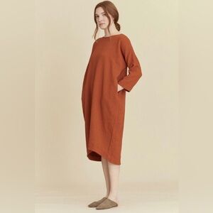 Black Crane Bud Dress in Brick, burnt orange